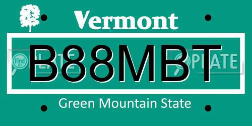 B88MBT Vermont License Plate