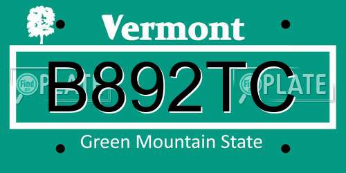 B892TC Vermont License Plate
