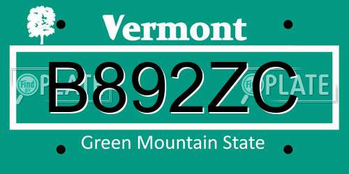 B892ZC Vermont License Plate