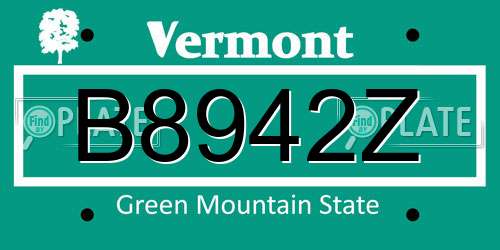 B8942Z Vermont License Plate