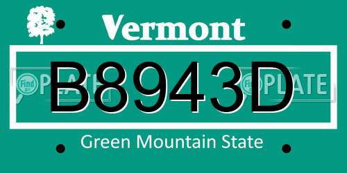 B8943D Vermont License Plate