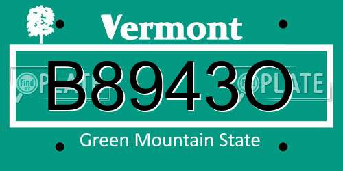 B8943O Vermont License Plate