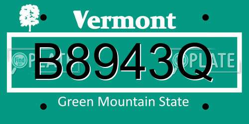 B8943Q Vermont License Plate