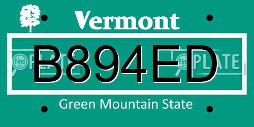 B894ED Vermont License Plate