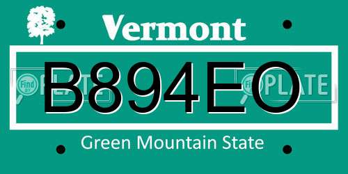 B894EO Vermont License Plate