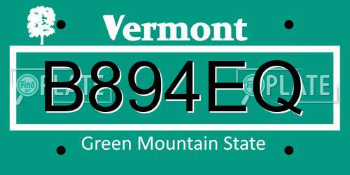 B894EQ Vermont License Plate