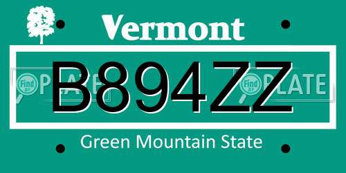 B894ZZ Vermont License Plate