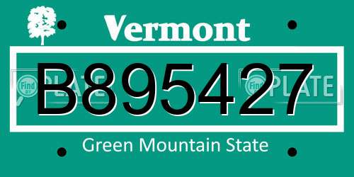 B895427 Vermont License Plate