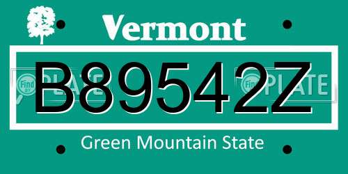 B89542Z Vermont License Plate