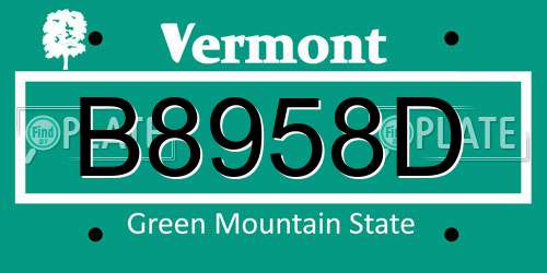 B8958D Vermont License Plate