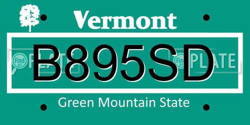 B895SD Vermont License Plate