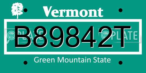 B89842T Vermont License Plate