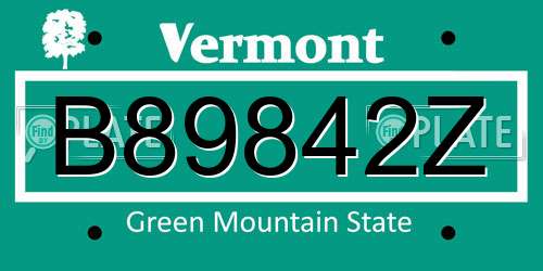 B89842Z Vermont License Plate