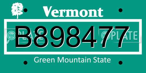 B898477 Vermont License Plate