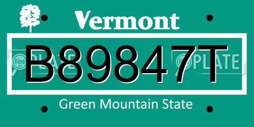 B89847T Vermont License Plate