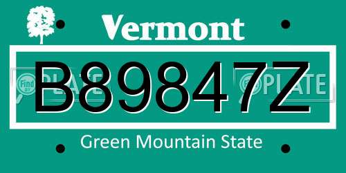 B89847Z Vermont License Plate
