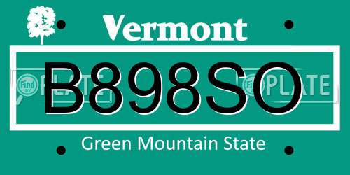 B898SO Vermont License Plate