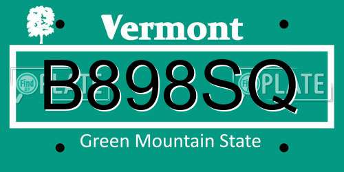 B898SQ Vermont License Plate