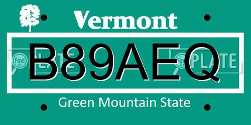 B89AEQ Vermont License Plate