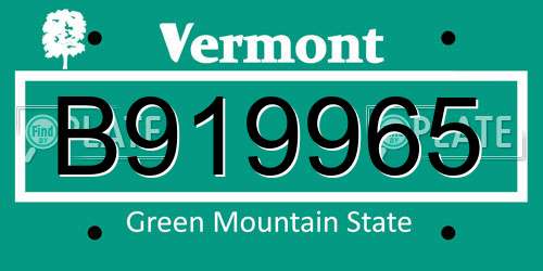 B919965 Vermont License Plate