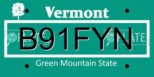 B91FYN Vermont License Plate