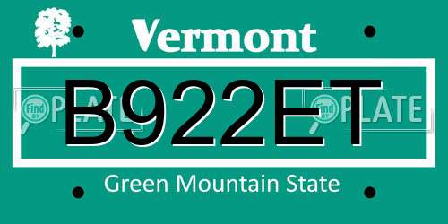 B922ET Vermont License Plate