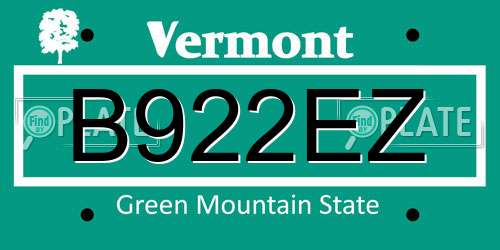 B922EZ Vermont License Plate