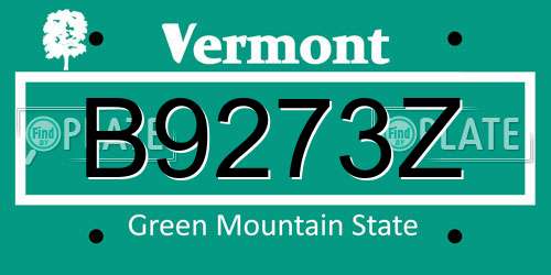 B9273Z Vermont License Plate