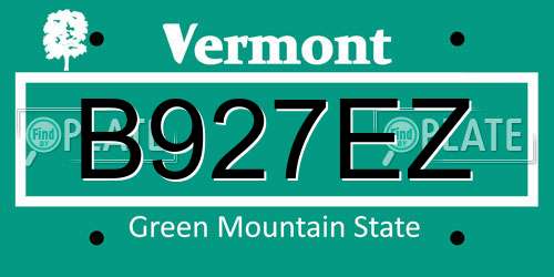 B927EZ Vermont License Plate