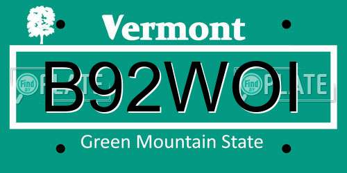 B92WOI Vermont License Plate