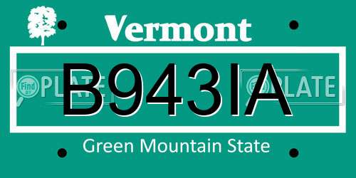 B943IA Vermont License Plate