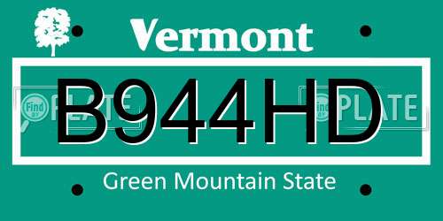 B944HD Vermont License Plate