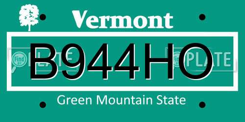 B944HO Vermont License Plate