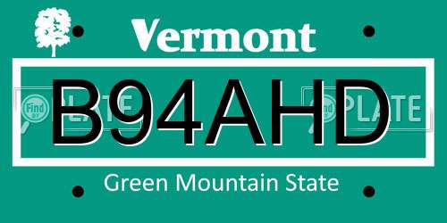 B94AHD Vermont License Plate