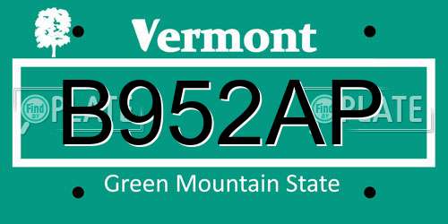 B952AP Vermont License Plate