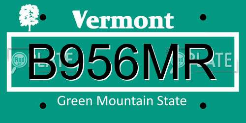 B956MR Vermont License Plate