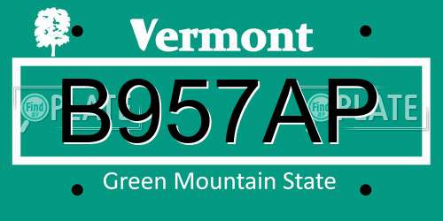B957AP Vermont License Plate