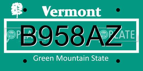 B958AZ Vermont License Plate