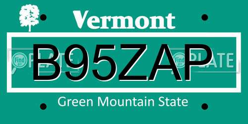 B95ZAP Vermont License Plate