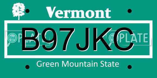B97JKC Vermont License Plate