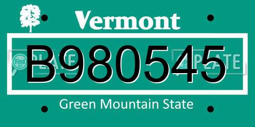 B980545 Vermont License Plate