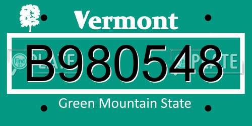 B980548 Vermont License Plate