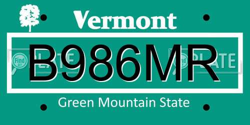 B986MR Vermont License Plate