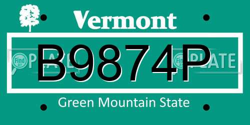 B9874P Vermont License Plate