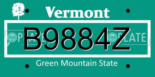 B9884Z Vermont License Plate