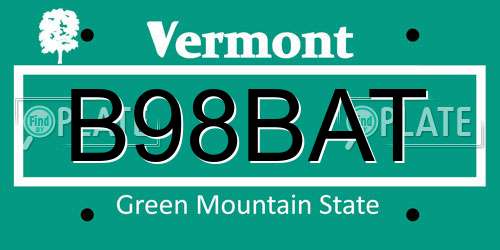 B98BAT Vermont License Plate