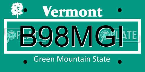 B98MGI Vermont License Plate