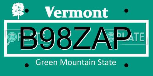 B98ZAP Vermont License Plate
