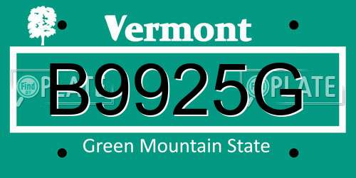 B9925G Vermont License Plate