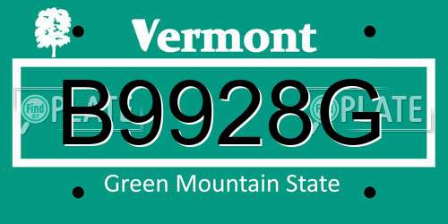 B9928G Vermont License Plate